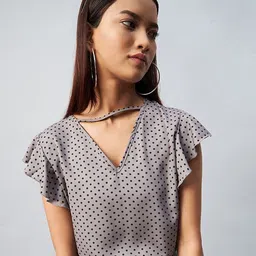 CHIMPAAANZEE Grey Polka Dots Printed Top-picture-43