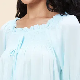 Globus Square Neck Puffed Sleeves Smocked Top image 2