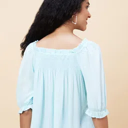 Globus Square Neck Puffed Sleeves Smocked Top image 4