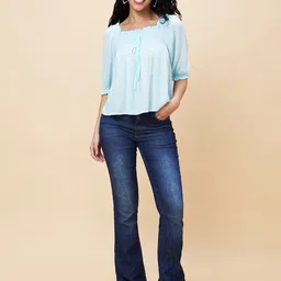 Globus Square Neck Puffed Sleeves Smocked Top image 5