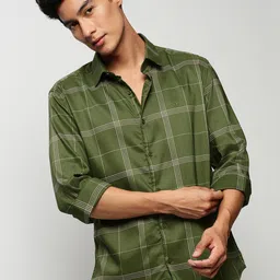 SHOWOFF Premium Slim Fit Windowpane Checked Cotton Casual Shirt-picture-16