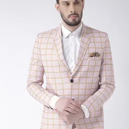 Hangup Men Beige Checked Single-Breasted Formal Blazer-picture-7