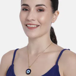 EL REGALO Navy Blue & Gold-Toned Evil Eye Bohemian Link Necklace image 5