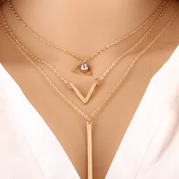 Shining Diva Fashion Gold-Toned & White Gold-Plated Layered Necklace-picture-29