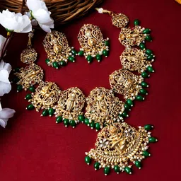 StileAdda Gold Plated Stone Studded & Beaded Temple Jewellery Set-picture-18