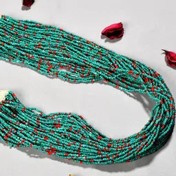 Bamboo Tree Jewels Turquoise Blue & Red Long Beaded Necklace-picture-19