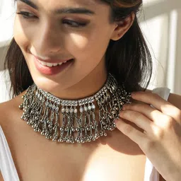 Fida Silver-Toned Silver-Plated Choker Necklace-image-5