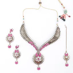 ODETTE Kundan Studded & Beaded Necklace & Earring Set image 1