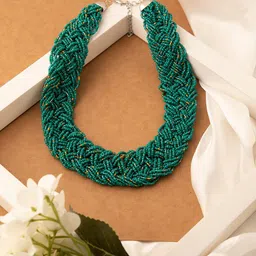 SOHI Green Beaded Statement Necklace-image-55