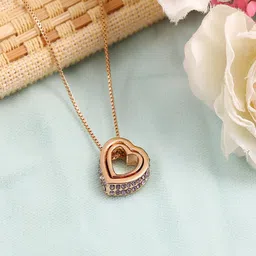 UNIVERSITY TRENDZ Gold-Plated Crystal-Studded Heart Shaped Pendant With Chain image 2