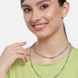 RICHEERA Turquoise Blue & Gold-Toned Gold-Plated Beaded Necklace image 4