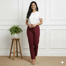 shreeram Women Regular Fit Maroon Pure Cotton Trousers-picture-10