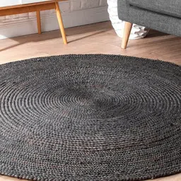 Black Solid Jute 4 ft x 5 ft Hand Woven Carpet by HabereIndia image 1