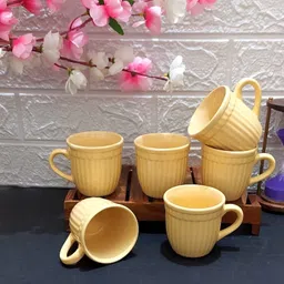 maalaxmi store Pack of 6 Ceramic ENGLISH LIGHT YELLOW PLAIN IN LINE TEA CUP SET image 1