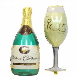 Printed Champagne Wine Glass and Champagne Bottle Shaped Balloons for Party Decorations, 32 Inch Each Balloon-image-52