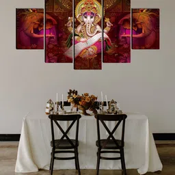 SAF Purple Set of 5 Ganesha Painting Wall Art-picture-21
