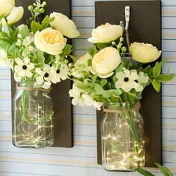TIED RIBBONS Set of 2 Wall Hanging Sconces Vase Artificial Flowers with LED Lights-picture-29