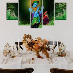 SAF Green & Blue Set of 5 Radha Krishna Wall Art-picture-41