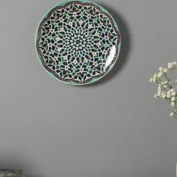 The Decor Mart White & Green Moroccan Art Printed Ceramic Wall Plate-image-94