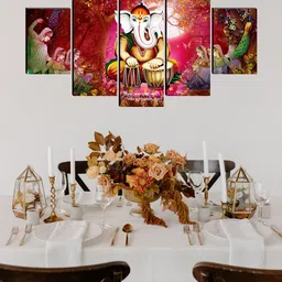 SAF Pink & Green Set of 5 Ganesha UV Textured Wall Art-picture-27