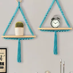 Homesake Turquoise Blue & Beige 2 Pieces Wood Pocket Wall Shelves-image-8