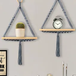 Homesake Grey & Beige 2 Pieces Triangle Rope Hanging Shelves-image-9