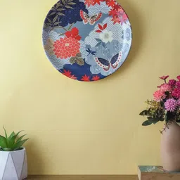 The Decor Mart Grey & Red Butterfly Garden Printed Ceramic Wall Plate-picture-37
