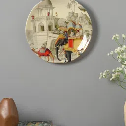 The Decor Mart Off White & Yellow Printed Ceramic The Royals Wall Plate-image-85