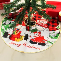 TIED RIBBONS Red & Green Christmas Tree Skirt Printed Double Layered Burlap Xmas Base Mat image 1