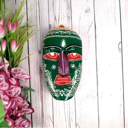 apka mart Green & Red Wooden Nazar Battu Tribal Masks Wall Decor-image-10