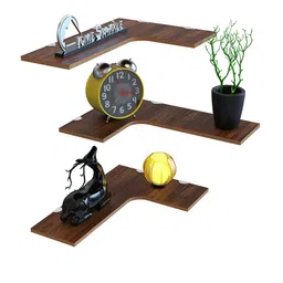 Home Sparkle Brown 3 Pieces MDF Corner Wall Shelves image 2