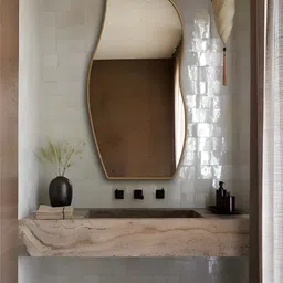 THE HANDMADE FLAIR Beige Abstract Shaped Wall Mirror image 3