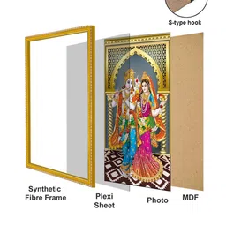 999Store Gold Toned & Blue Lord Shiva Parivar Photo Painting Wall Art image 4