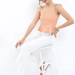 tokyo talkies Casual Noodle Straps Checkered Women Brown Top image 3