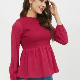 harpa Casual Regular Sleeves Solid Women Maroon Top image 3