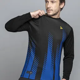 tees sports Men Geometric Print Round Neck Polyester Black T-Shirt image 1