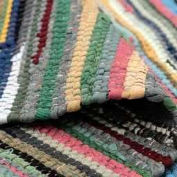 HOMEMONDE Blue & Green Striped Reversible Carpet image 4