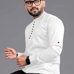 ethnic trendz Men Solid Cotton Blend Straight Kurta image 4