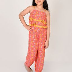 LIL DRAMA Girls Conversational Printed Smocked Shoulder Strap Basic Jumpsuit-picture-29
