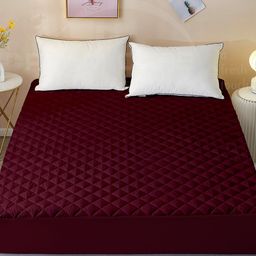 DREAM CARE Maroon 350 GSM Quilted Cotton Waterproof Single Bed Mattress Protector-picture-31