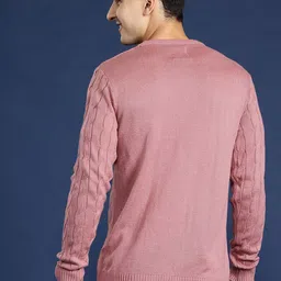 mast & harbour Men Self Design Round Neck Red Sweater image 5