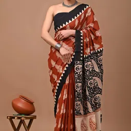 oceaninfinity Blocked Printed Daily Wear Pure Cotton Saree-picture-12