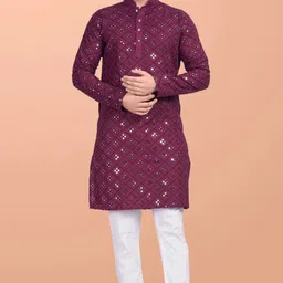 shreeram Men Embroidered Cotton Blend Straight Kurta-picture-19