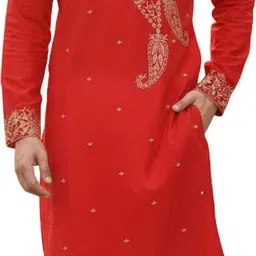 gaurikdresses Men Embroidered, Embellished, Solid Cotton Silk Straight Kurta-picture-21
