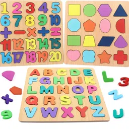 qutoo box Wooden Learning Alphabets, Numbers & Shapes Puzzle Toys for 2+ Years Boys & Girl image 1
