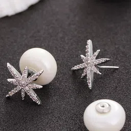 Carlton London Silver-Toned Rhodium-Plated CZ Stone-Studded Spiked Studs image 1