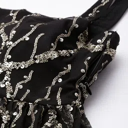 Ethnovog Black Made To Measure Ethnic Motifs Embellished Net A-Line Maxi Dress image 2