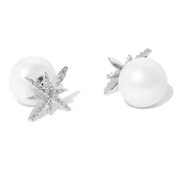 Carlton London Silver-Toned Rhodium-Plated CZ Stone-Studded Spiked Studs image 2