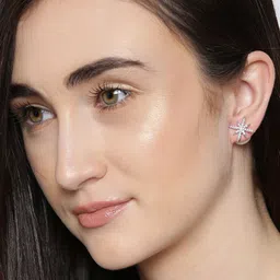 Carlton London Silver-Toned Rhodium-Plated CZ Stone-Studded Spiked Studs image 4