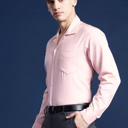 Hancock Men Self Design Cotton Stretch Cuban Collar Relaxed Fit Formal Shirt image 5